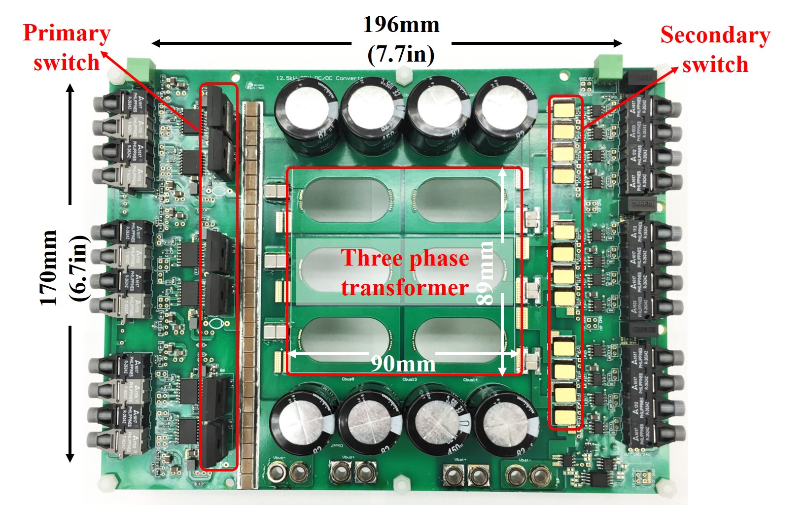 Image of three phase CLLC resonant converter with integrated magnetics.